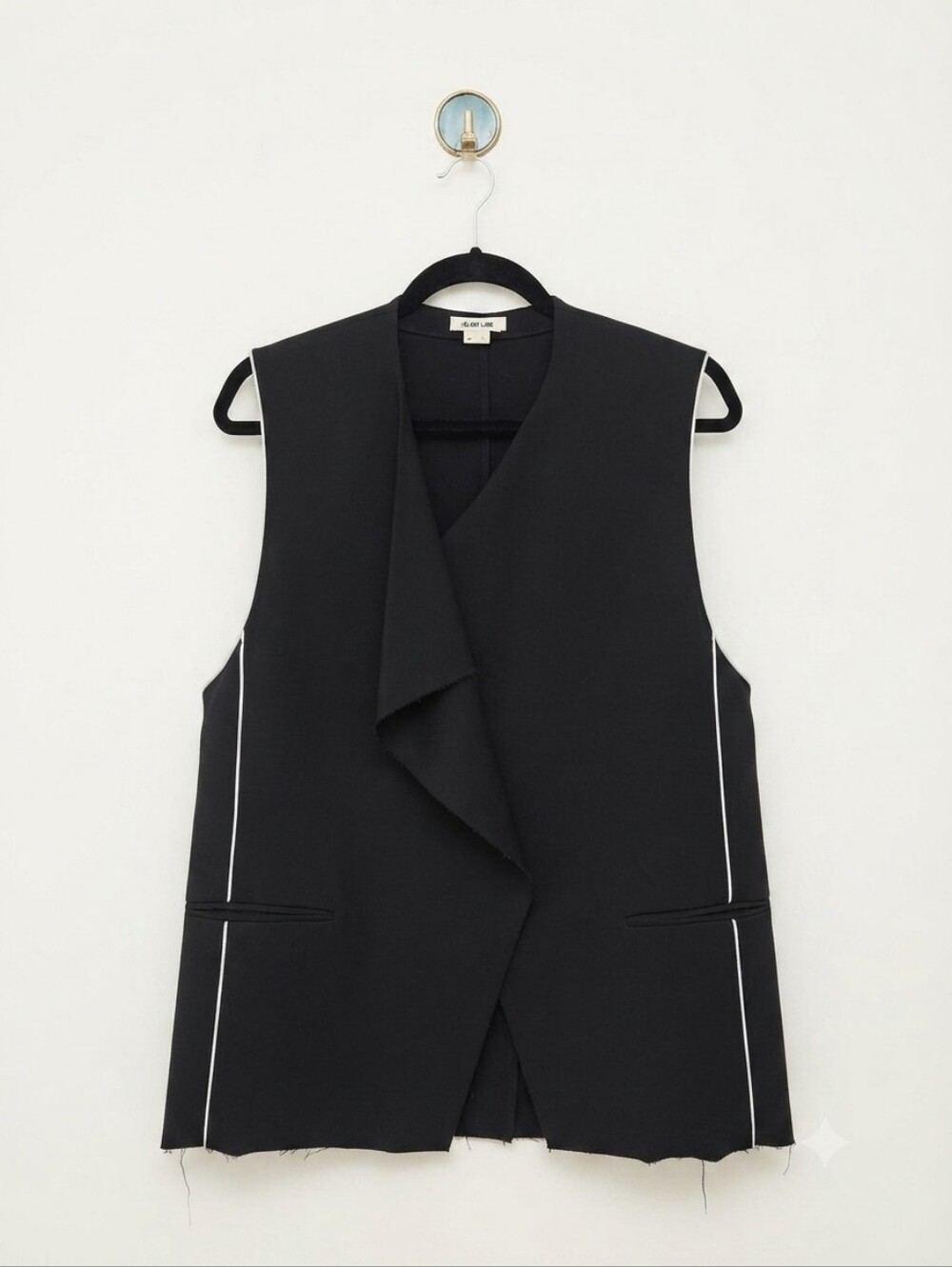 Helmut Lang Black Virgin Wool Blend Raw Edge Sleeveless Blazer Vest Size L